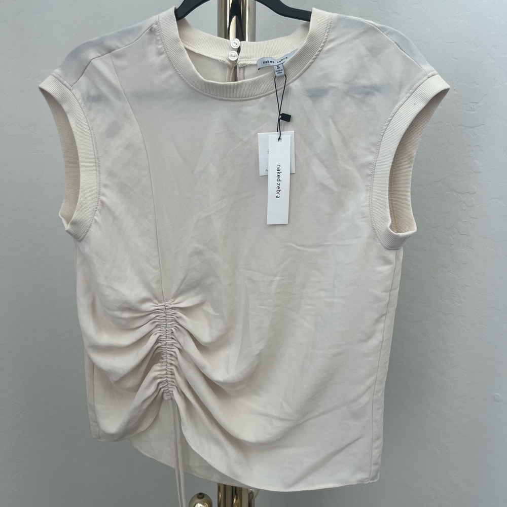 Naked Zebra Cream Ruched Muscle Tee